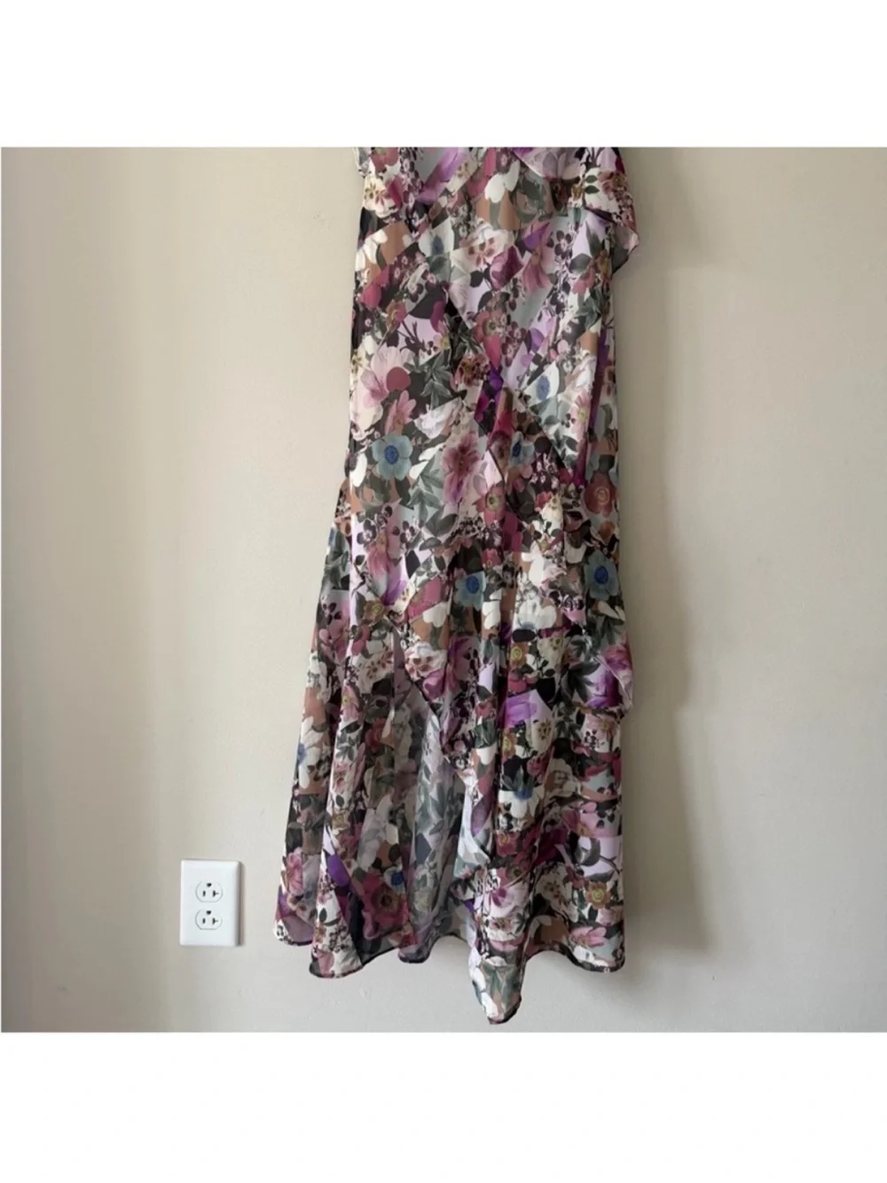 By Anthropologie Floral Ruffle Maxi Dress Asymmetrical Size Small Front Split